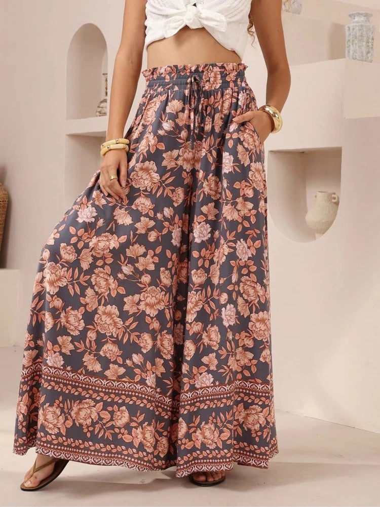 Multi Paper Bag Waistband Printed Trousers