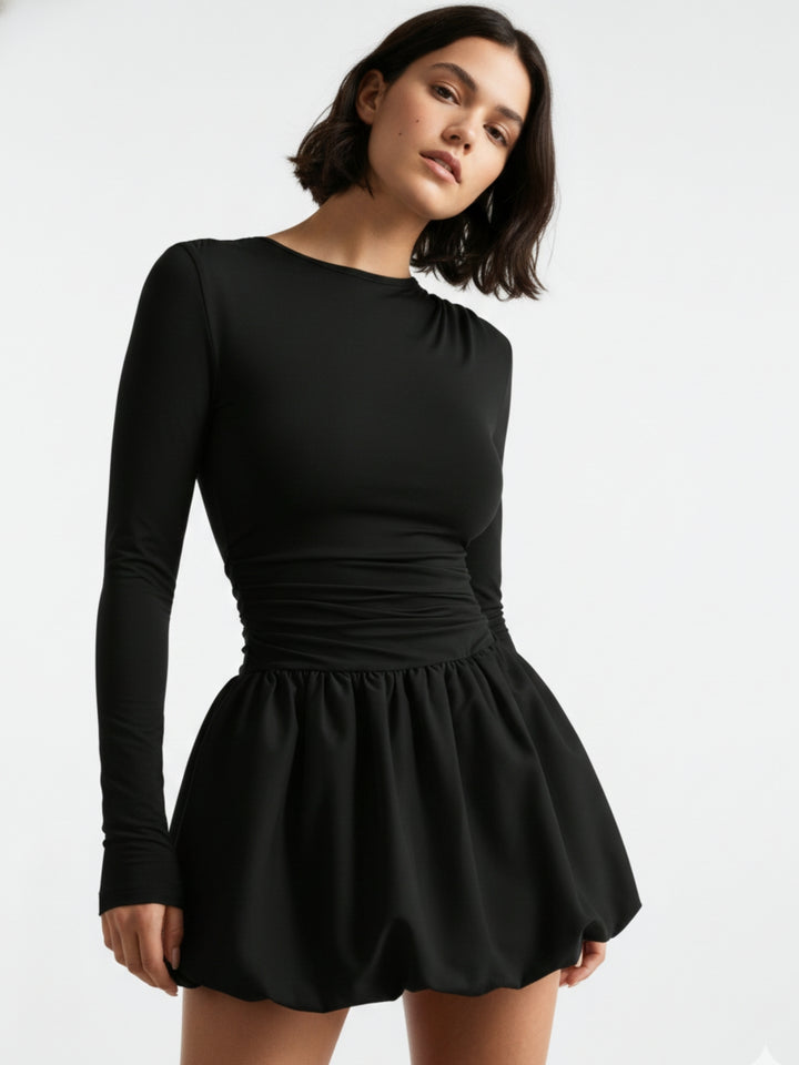 Black High Neck Bubble Hem Dress