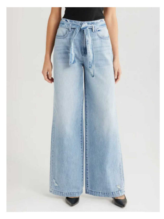 Blue Waist Belt Tie Up Denim