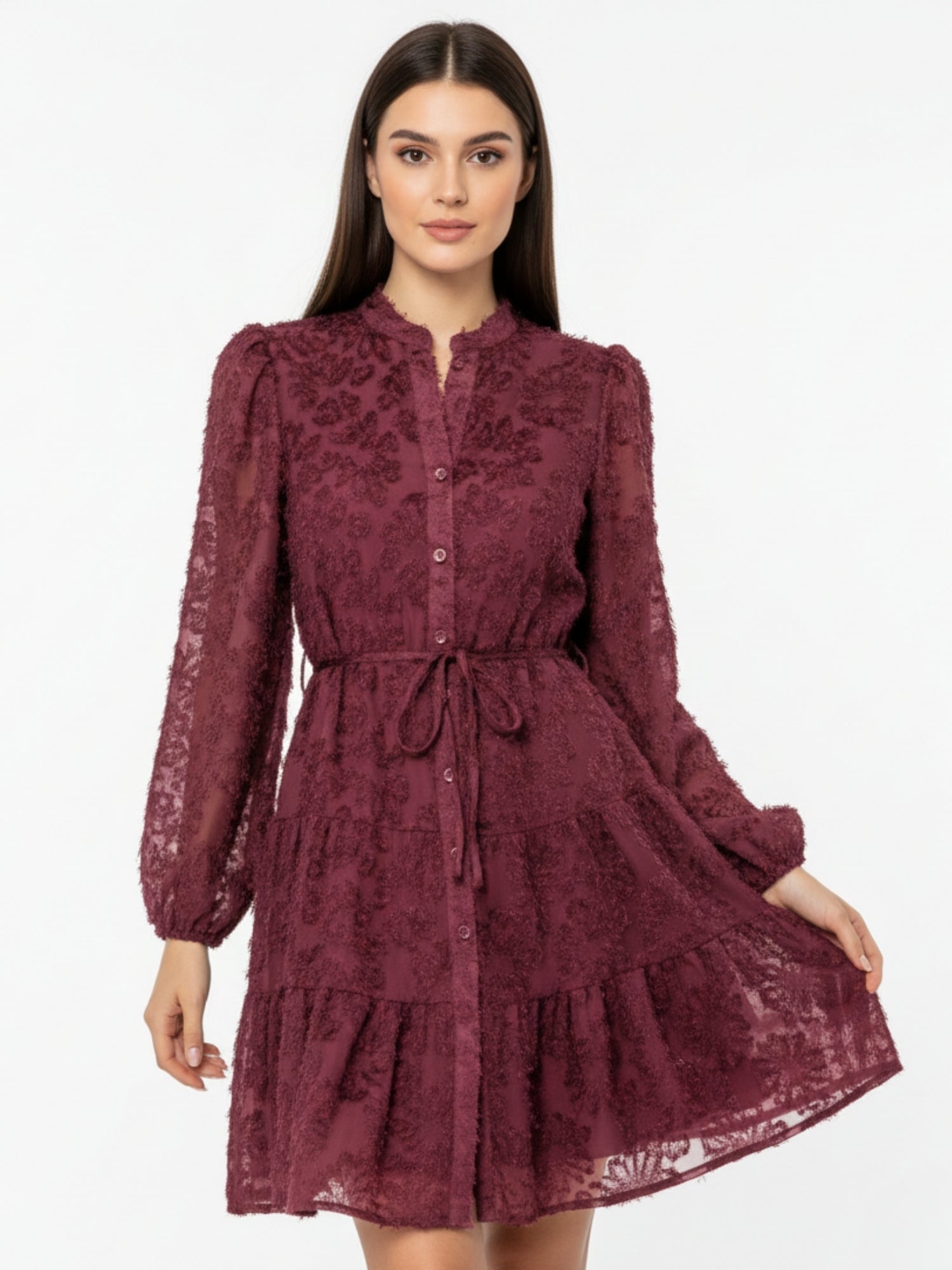 Wine Textured Shirt Dress