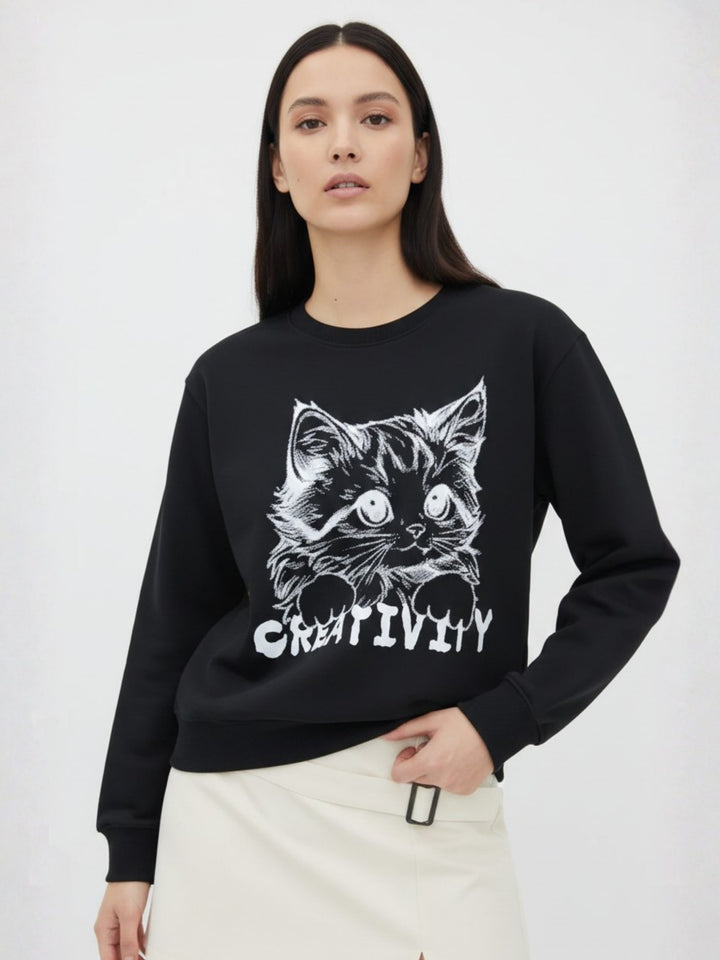 Black Graphic Printed Oversized Sweatshirt