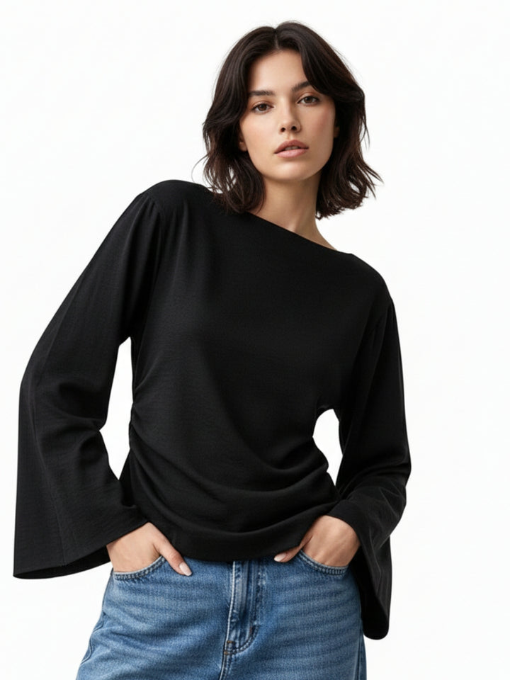 Black Relaxed Flared Sleeve Blouson