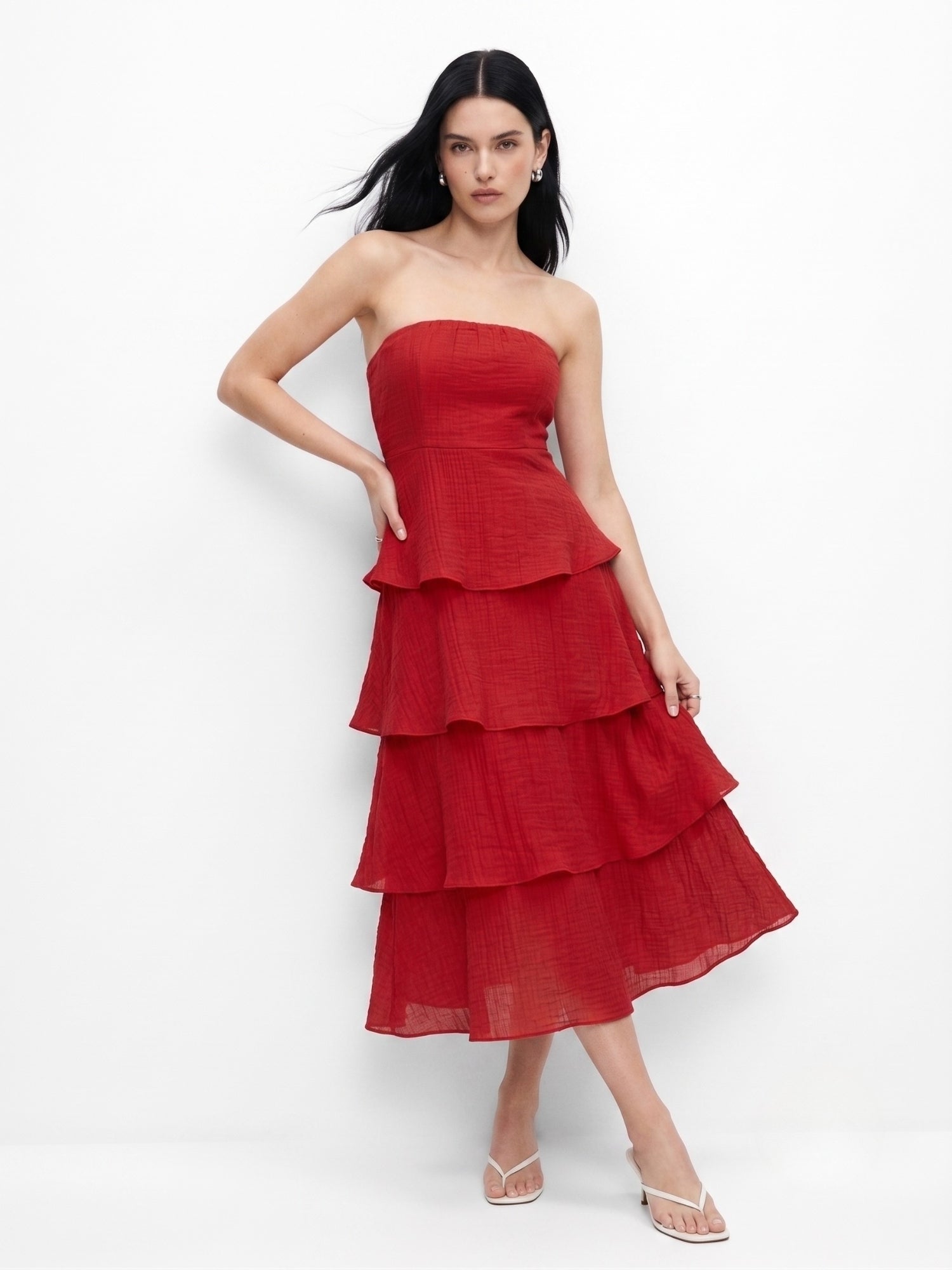 Red Tube Tiered Solid Dress