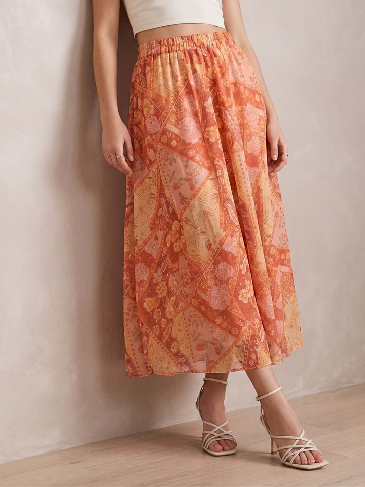 Midi Skirt With Elasticated Waist And A Belt