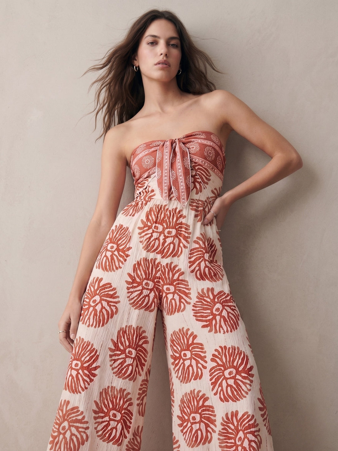 Red Off Shoulder Printed Jumpsuits