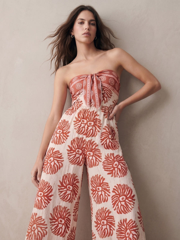 Red Off Shoulder Printed Jumpsuits