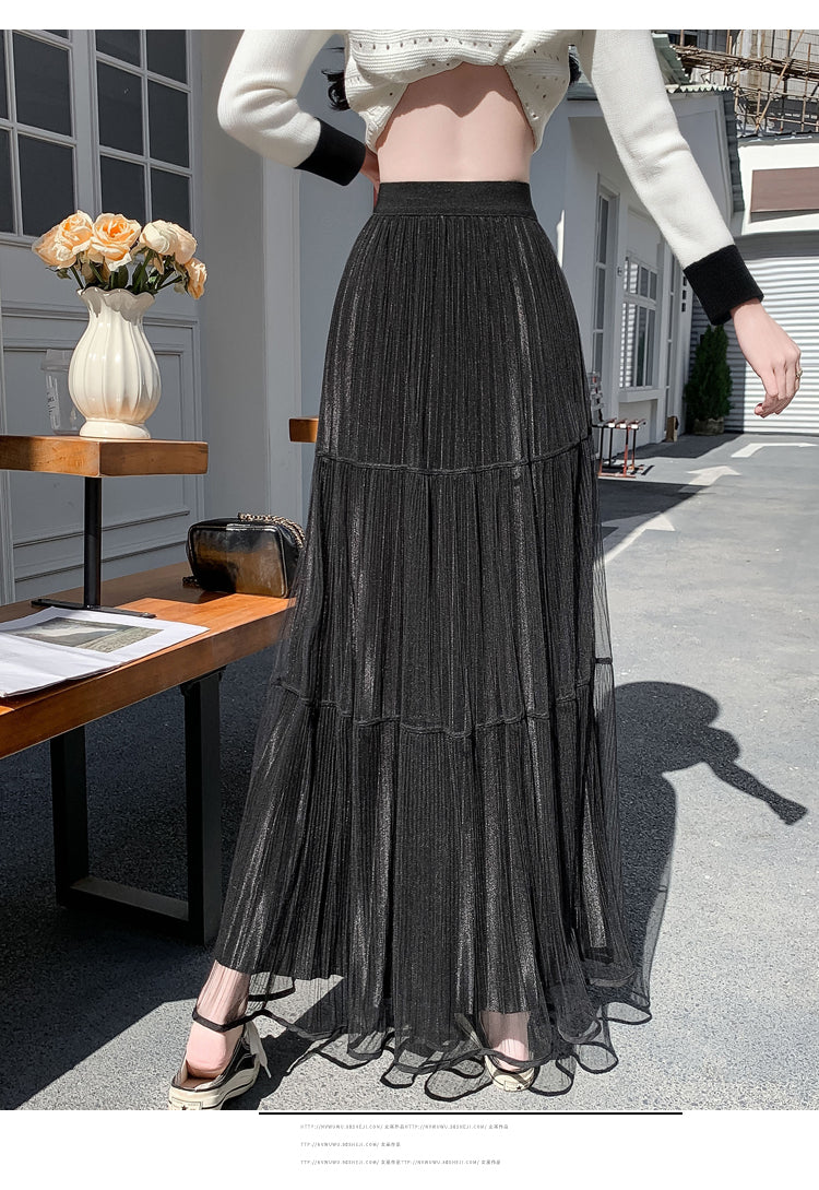 Black Textured Sheer Tiered Skirt