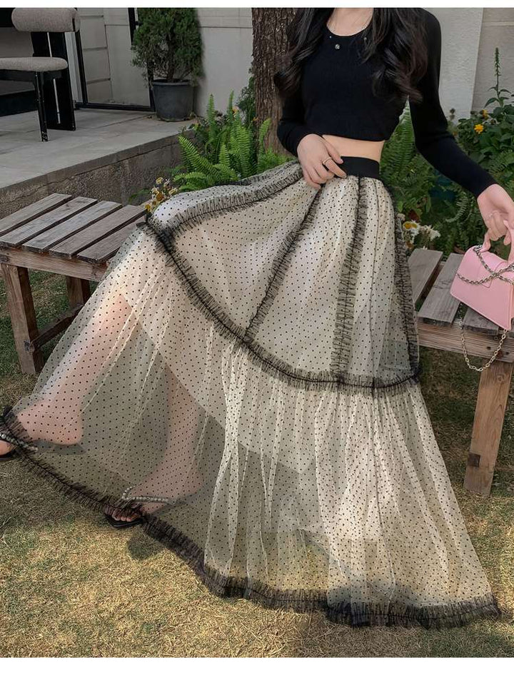 Off White A-Line Skirt With Contrast Piping