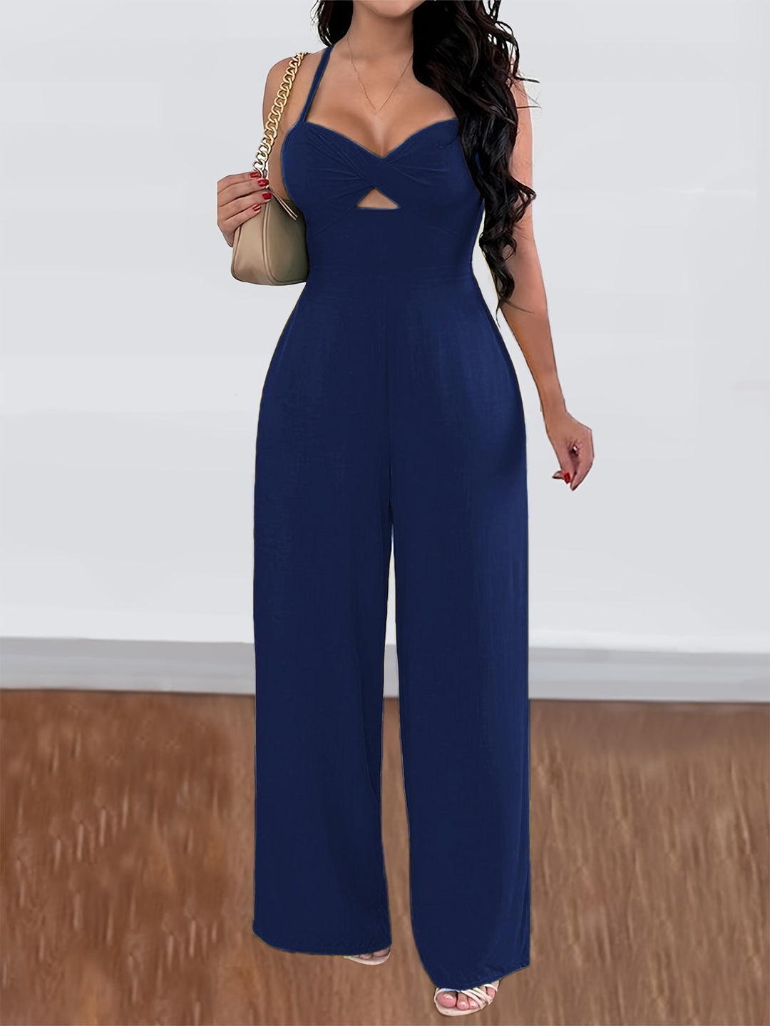 Navy Blue Halter Neck Sweetheart Jumpsuit
