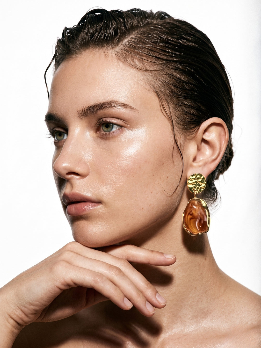 Gold Gem Stone Metal Earrings