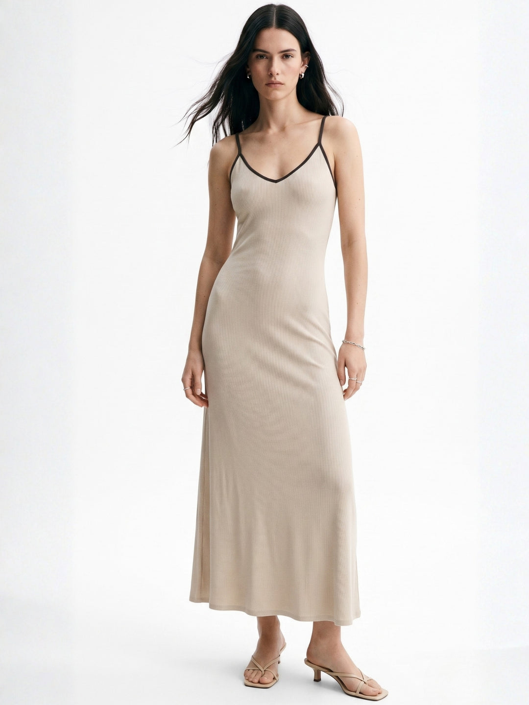 Cream Spaghetti Strap Fitted Dres