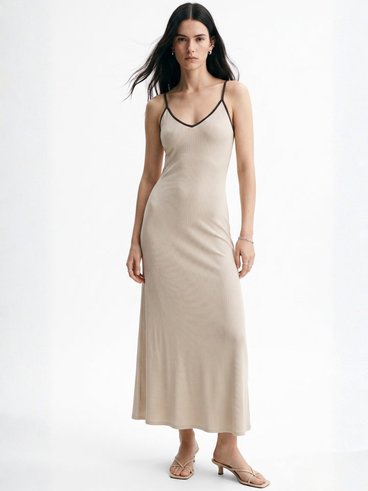 Cream Spaghetti Strap Fitted Dres