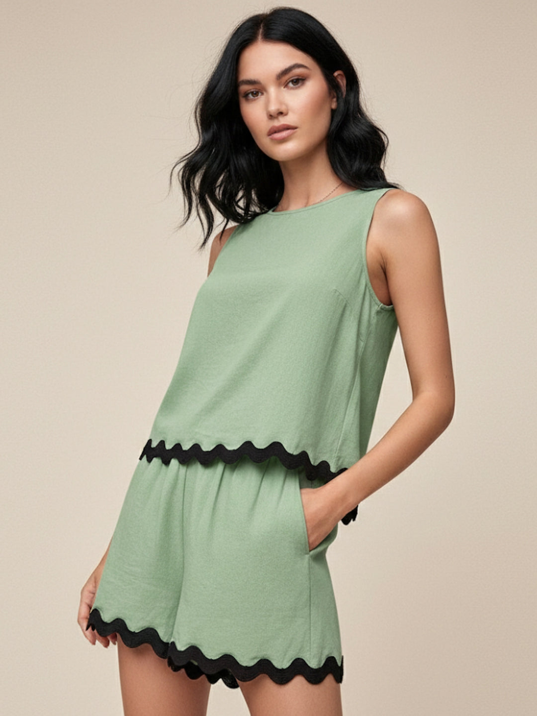 Green Top And Shorts Co-Ord Set