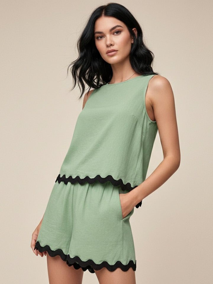 Green Top And Shorts Co-Ord Set