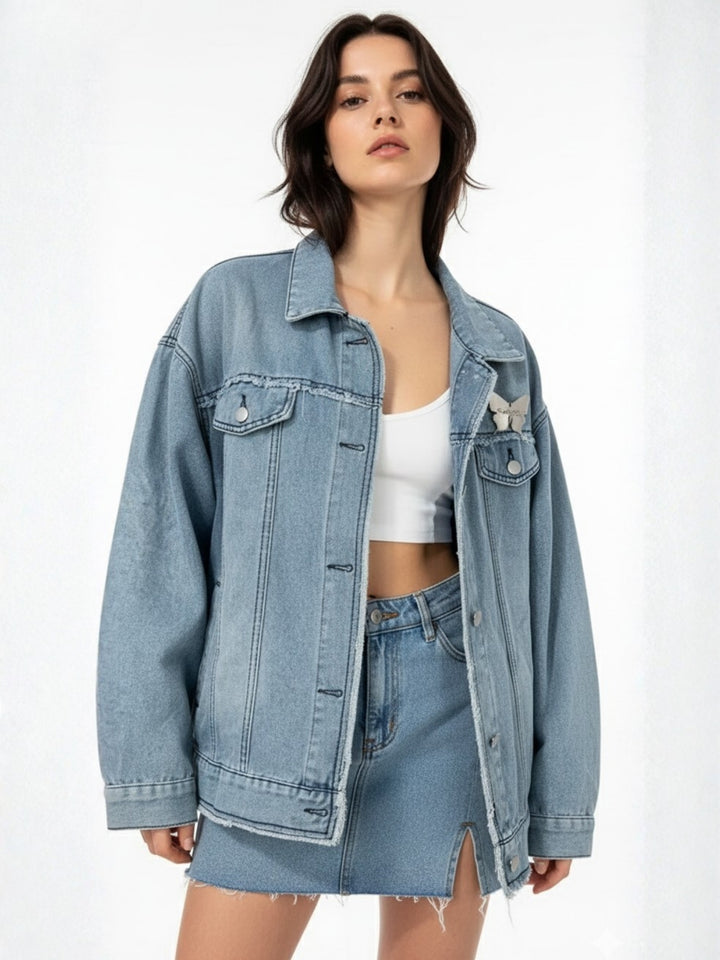 Blue Faded Back Butterfly Denim Jacket