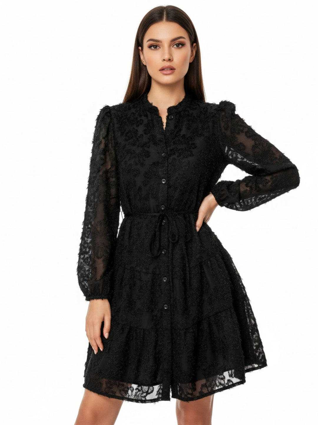 Black Textured Shirt Dress