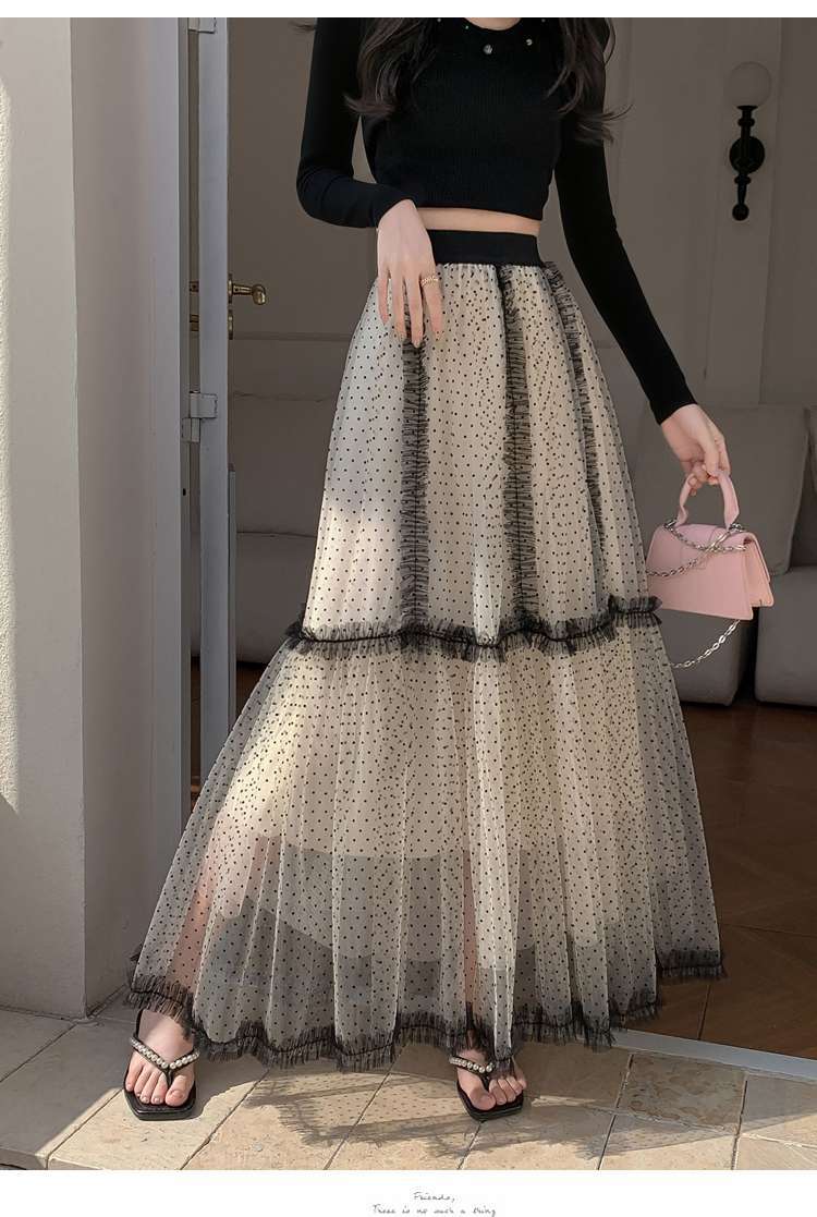 Off White A-Line Skirt With Contrast Piping