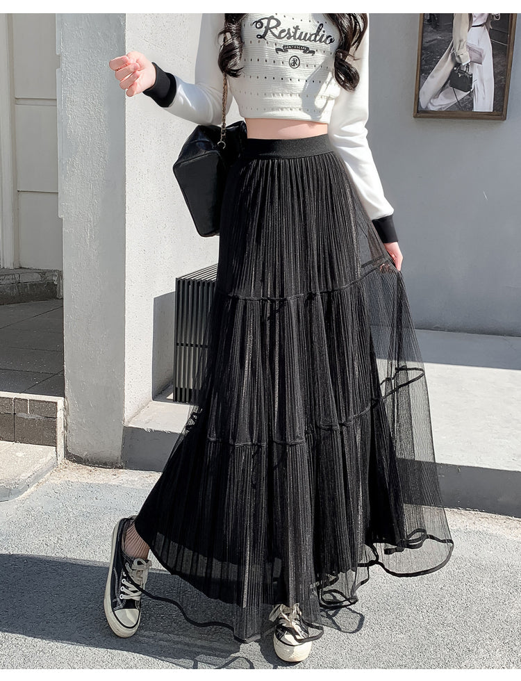 Black Textured Sheer Tiered Skirt