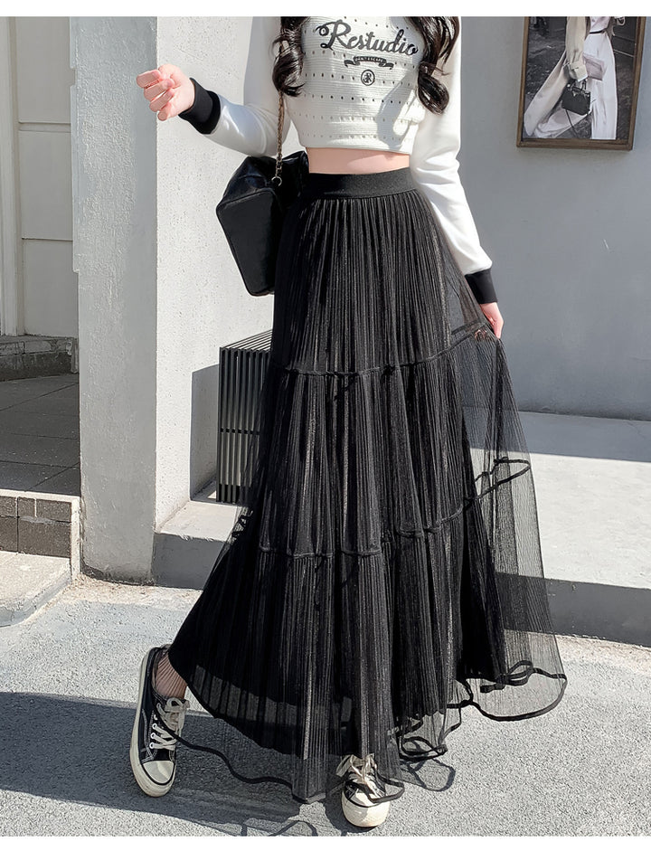Black Textured Sheer Tiered Skirt
