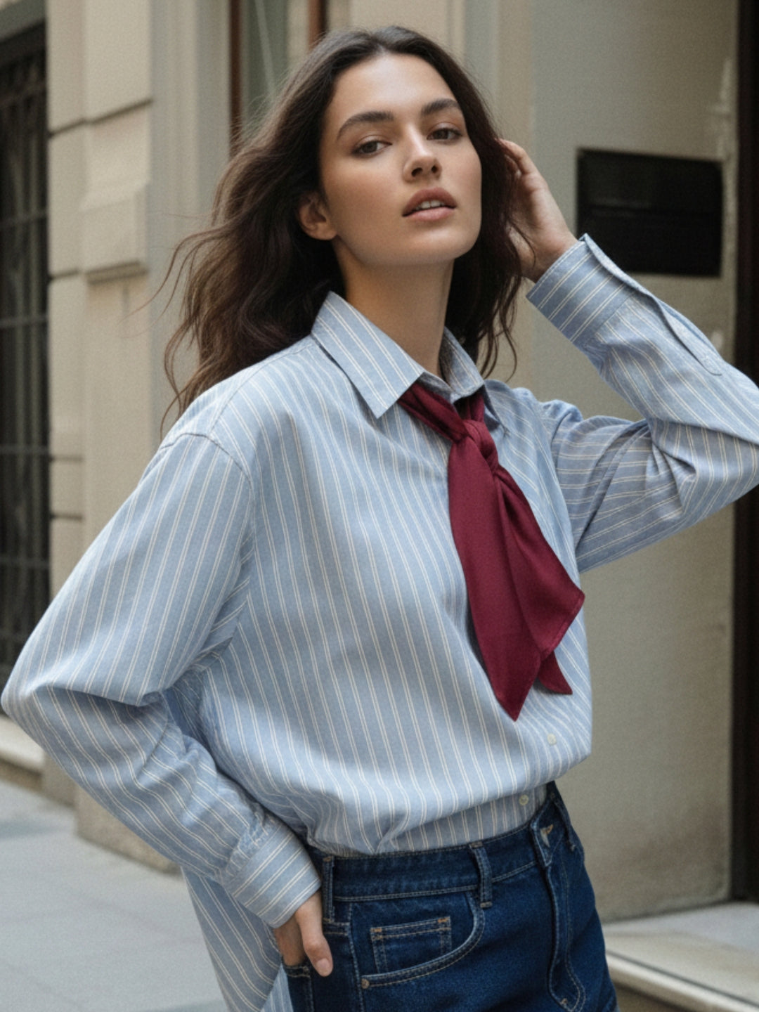 Blue Long Sleeve Stripe Shirt