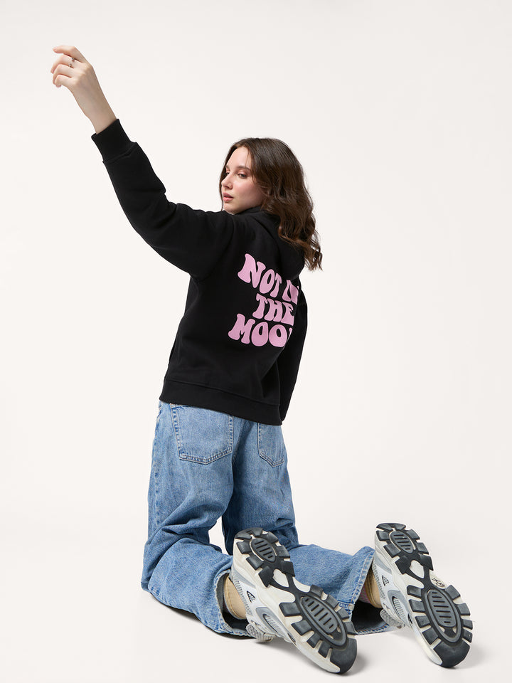 Black Back Bold Graphic Hooded Fleece Sweatshirt
