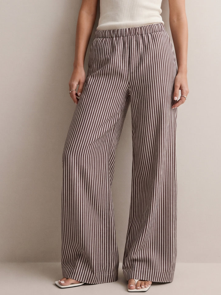 Brown Wide Leg Striped Trouser