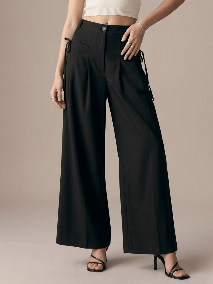 Black High-Waist Wide-Leg Baggie Pleated Trouser