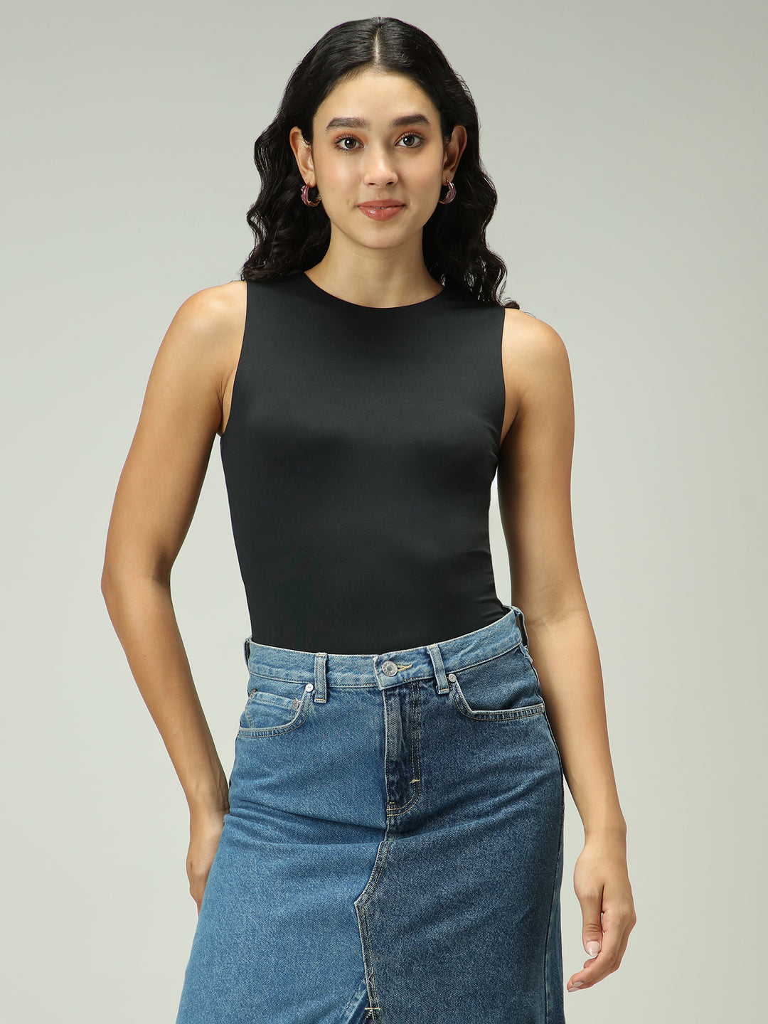 Black Basic Sleeveless Bodysuit