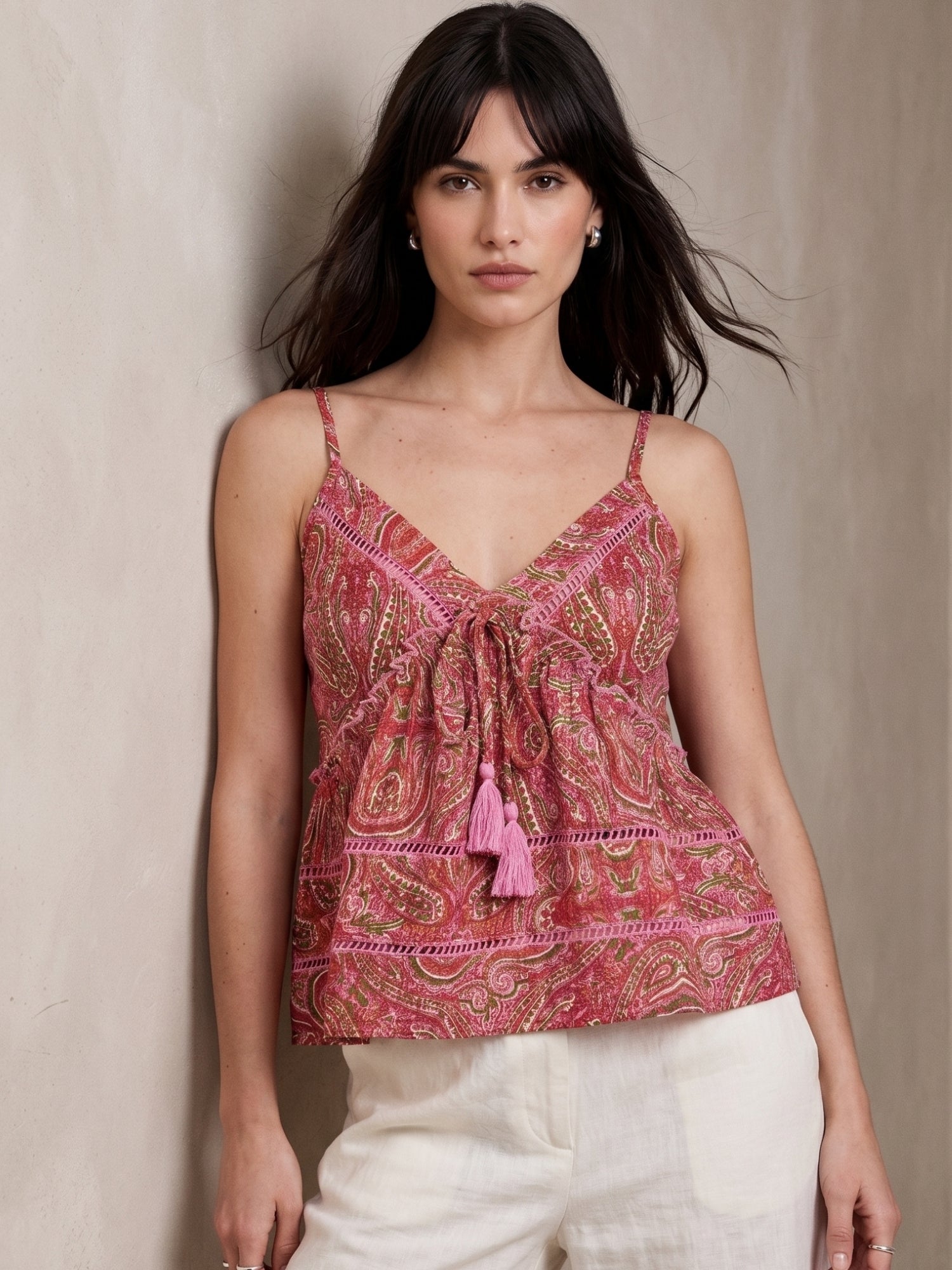 Pink Bombay Paisley Floral With Taseel Details At Front