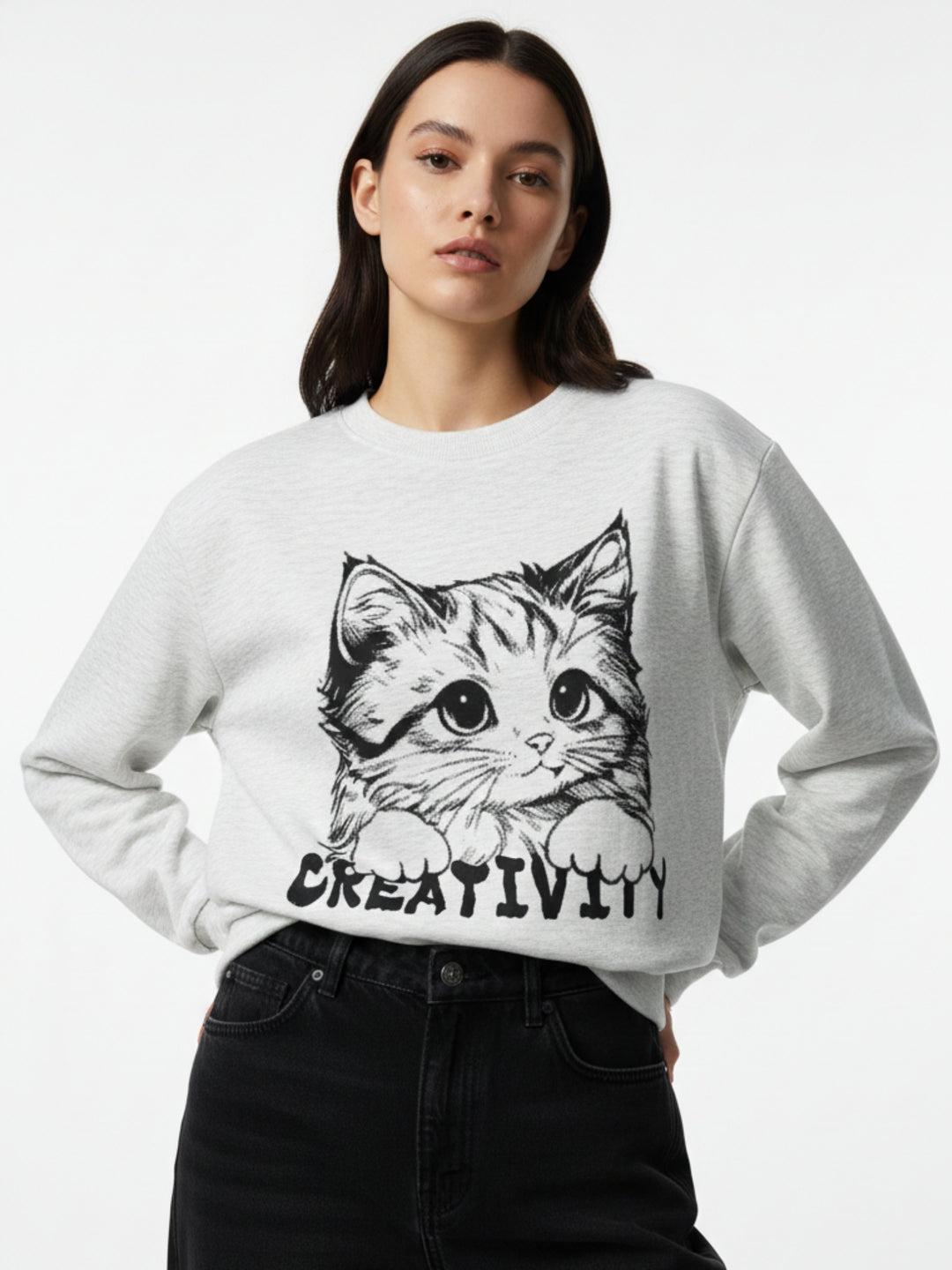 White Graphic Printed Oversized Sweatshirt