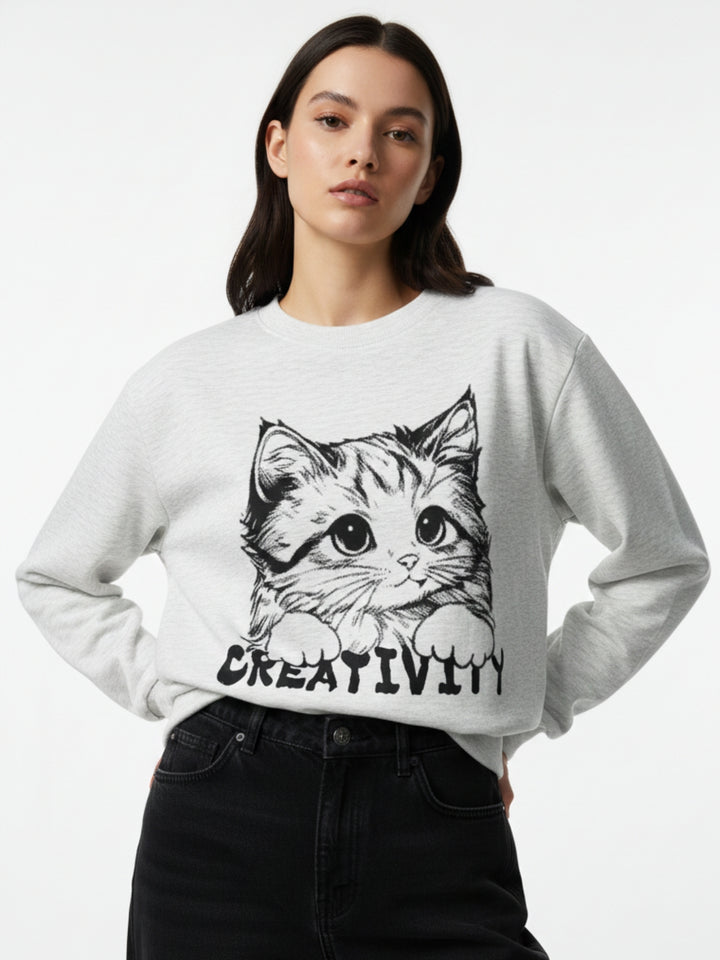 White Graphic Printed Oversized Sweatshirt