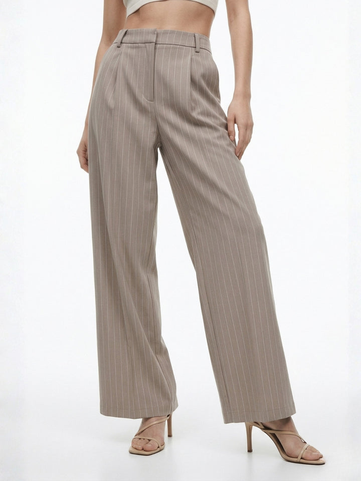 Grey High Waist Striped Trouser