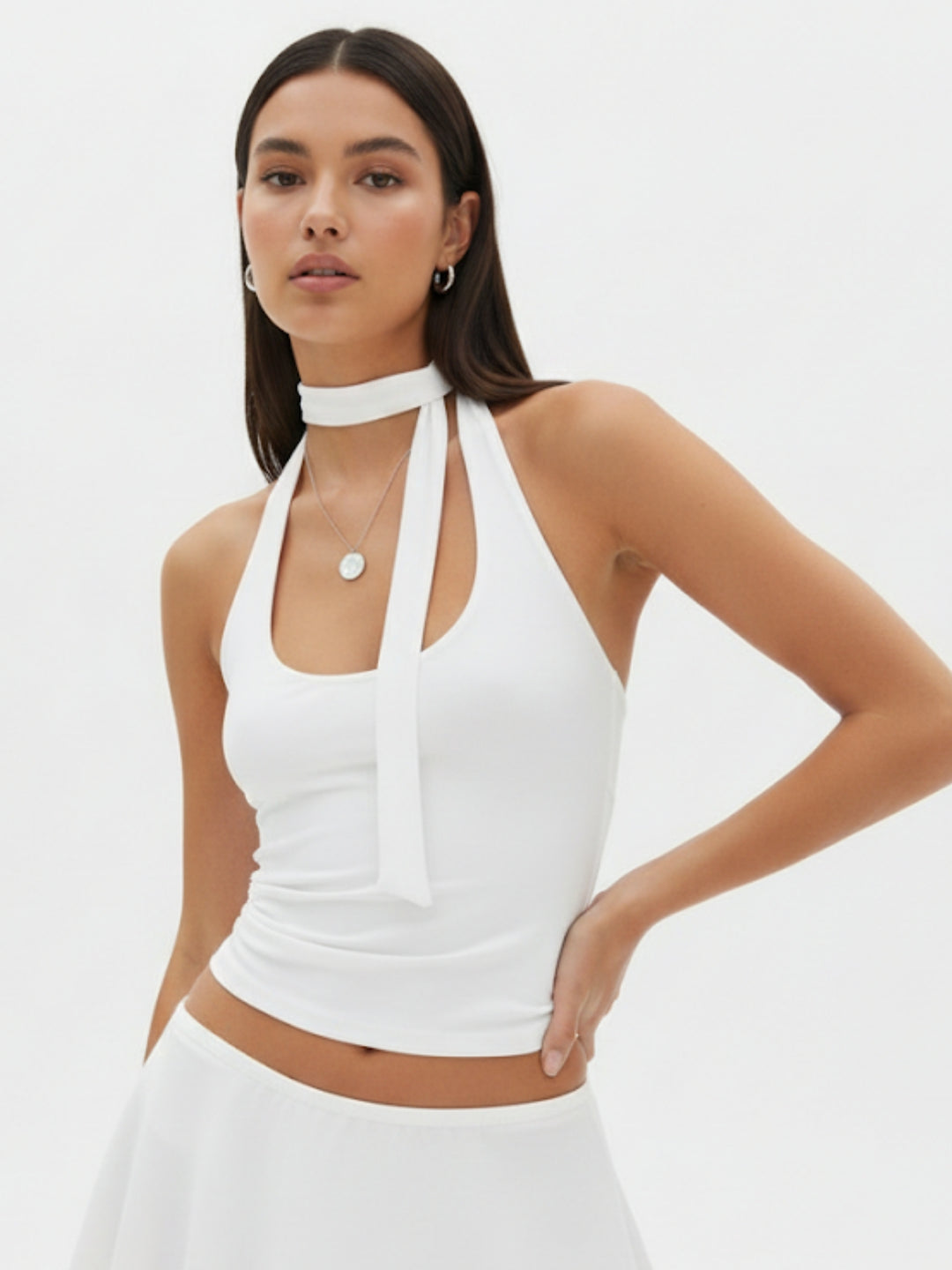 White Halter Neck Wrap Top