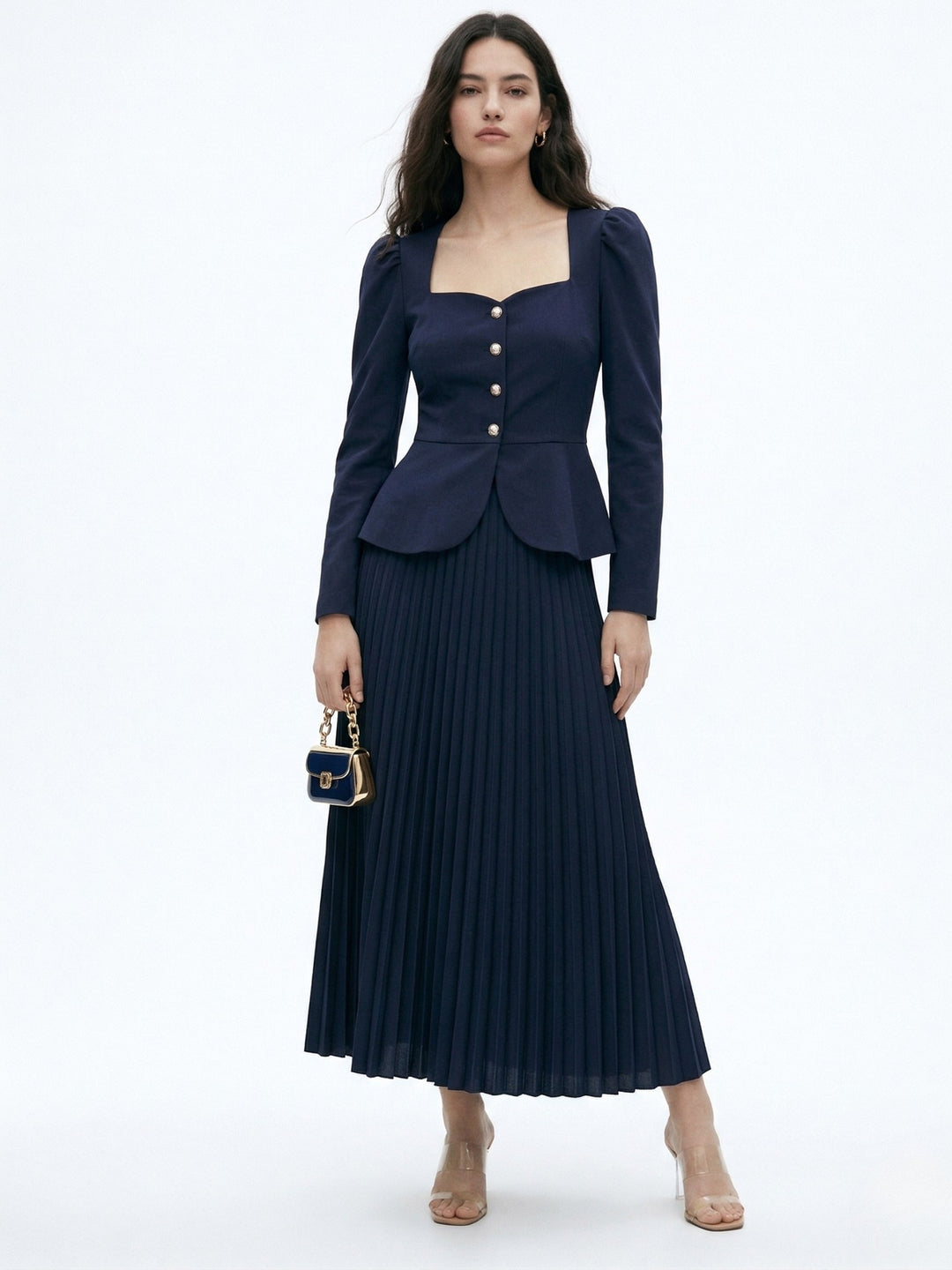 Navy Pleated Blazer Dress