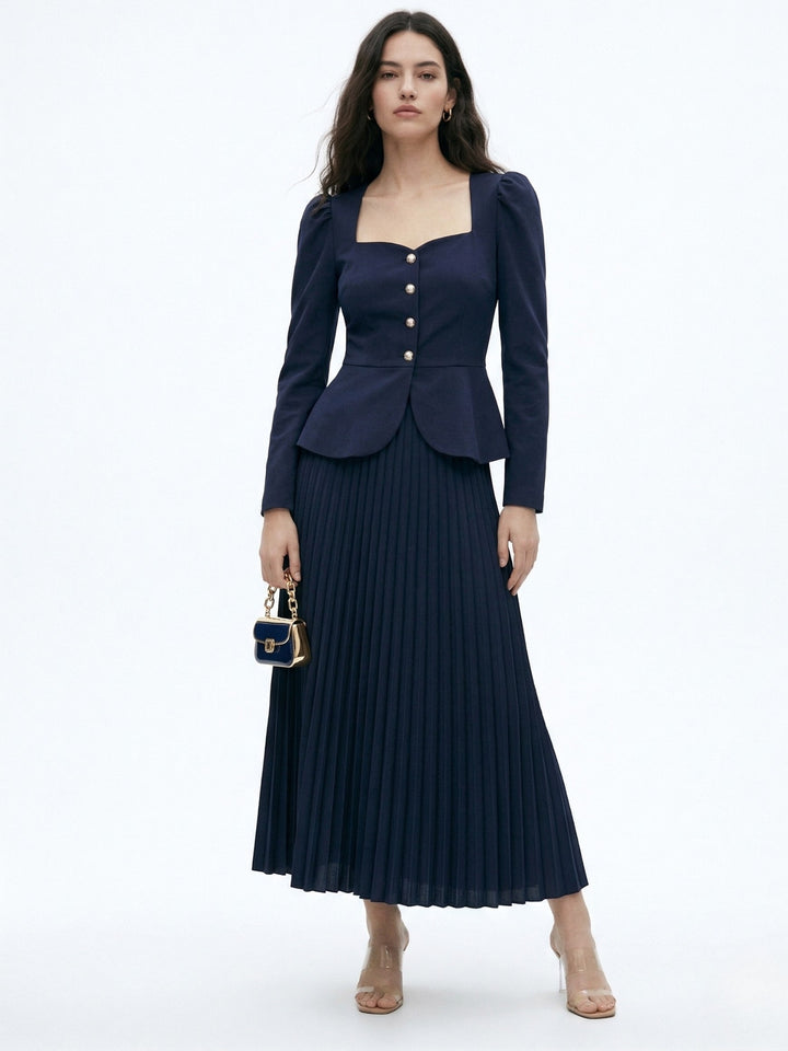 Navy Pleated Blazer Dress