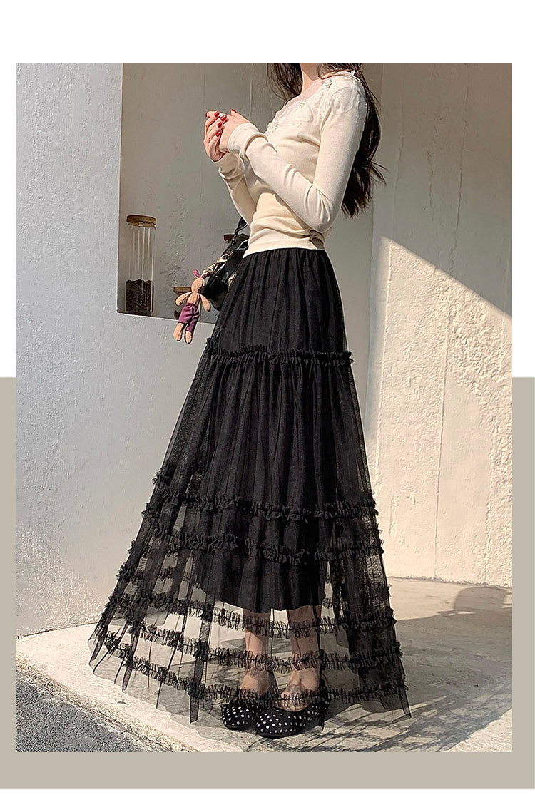 Black Textured Tiered Skirt