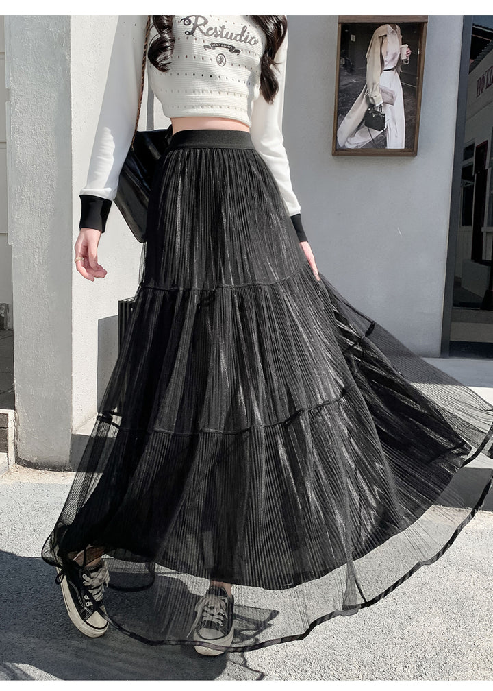 Black Textured Sheer Tiered Skirt