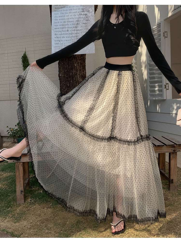Off White A-Line Skirt With Contrast Piping