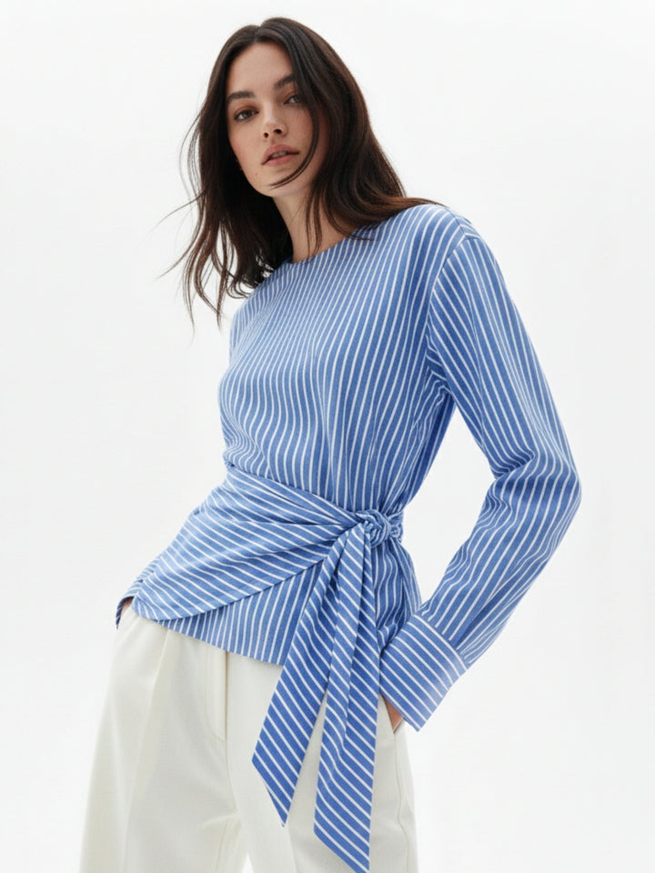 Blue Asymmetric Side Tie Up Detail Blouson