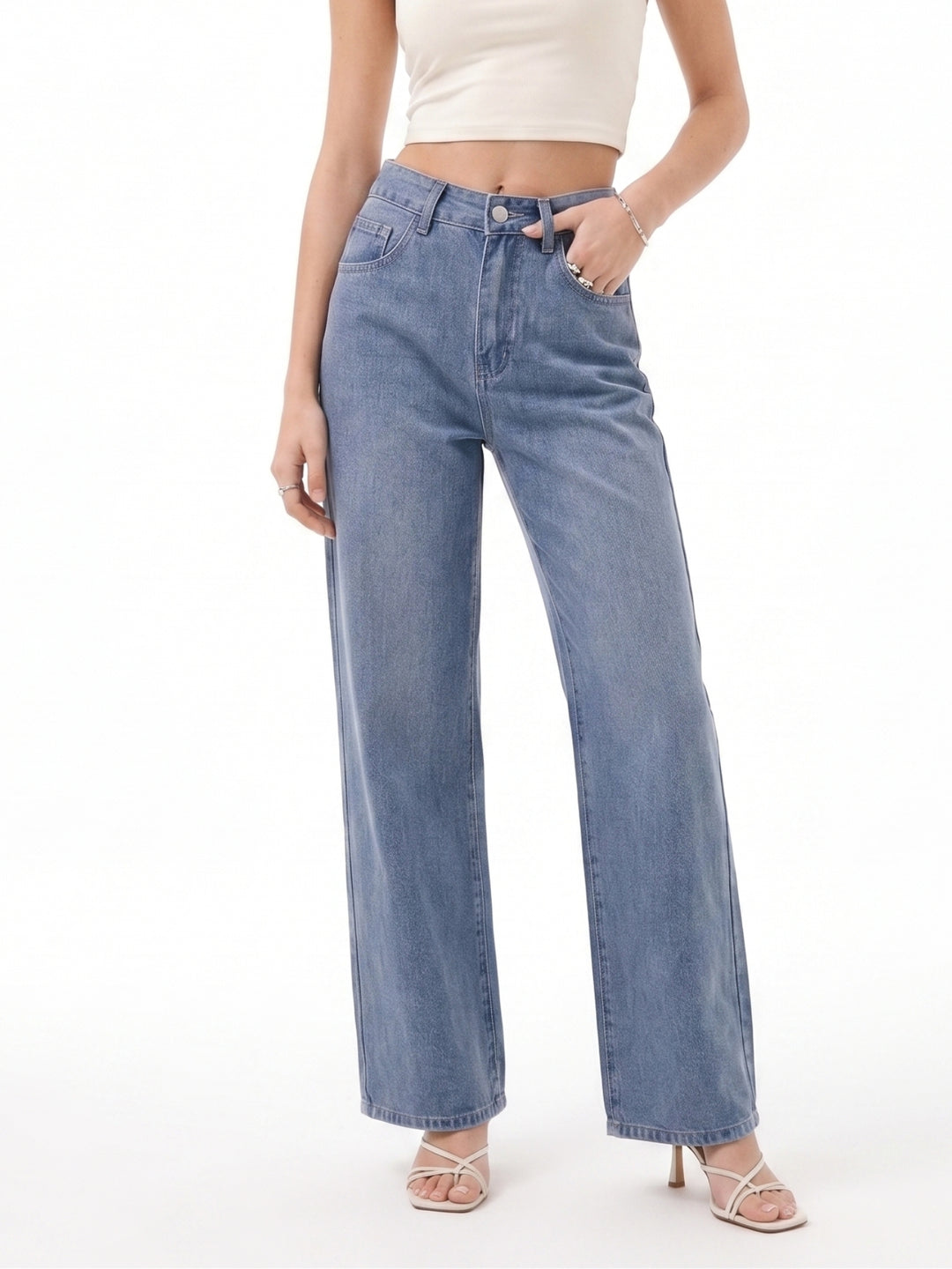 Light Blue High Waist Wide Leg Jeans