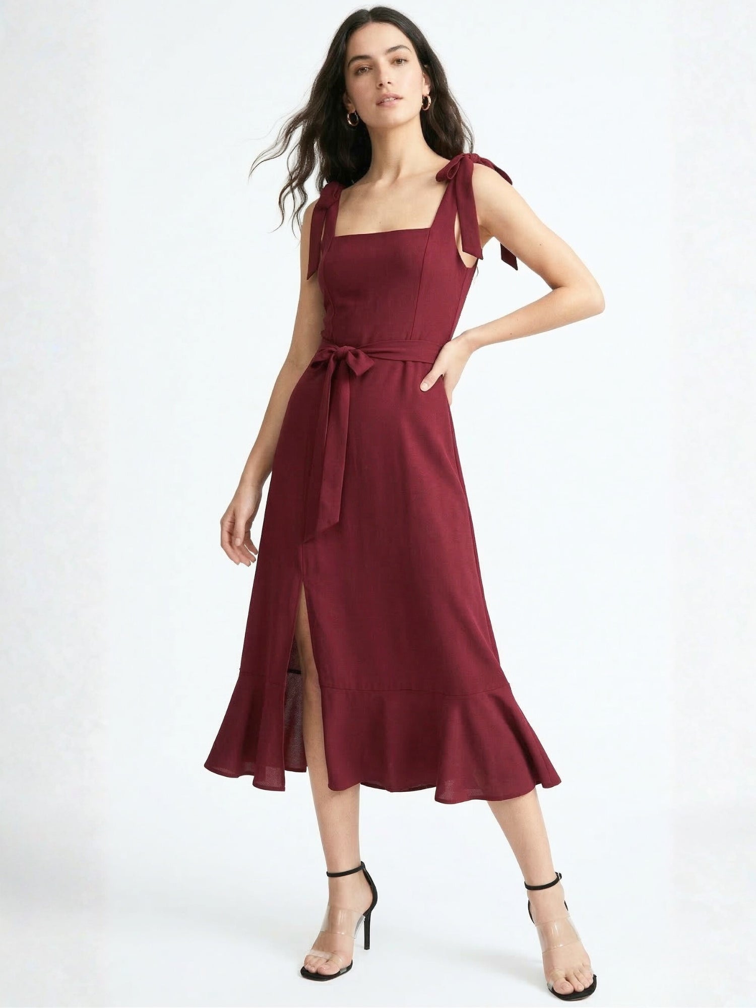 Maroon Shoulder Tie-Up Flare Dress