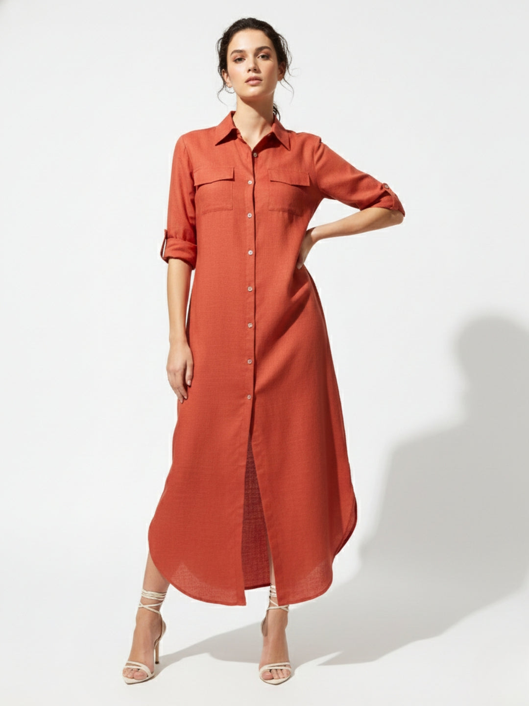 Orange Long Shirt Dress