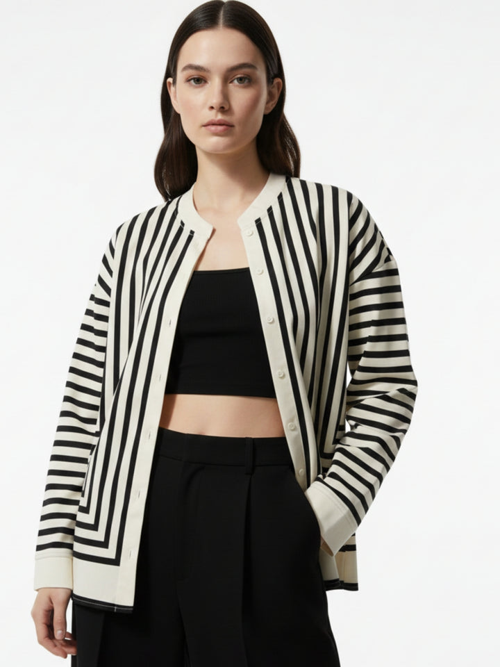 Beige Flowy Striped Scarf Blouse