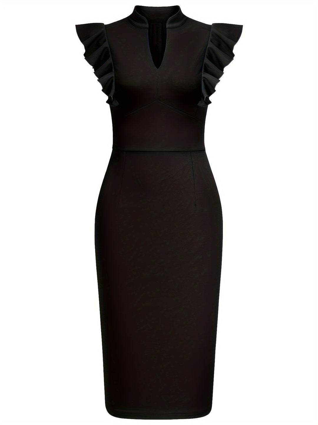 Solid Black Mandarin Collared Bodycon Dress