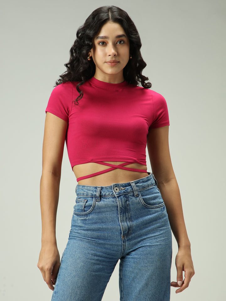 Pink Criss Cross Bottom Tie Up Top