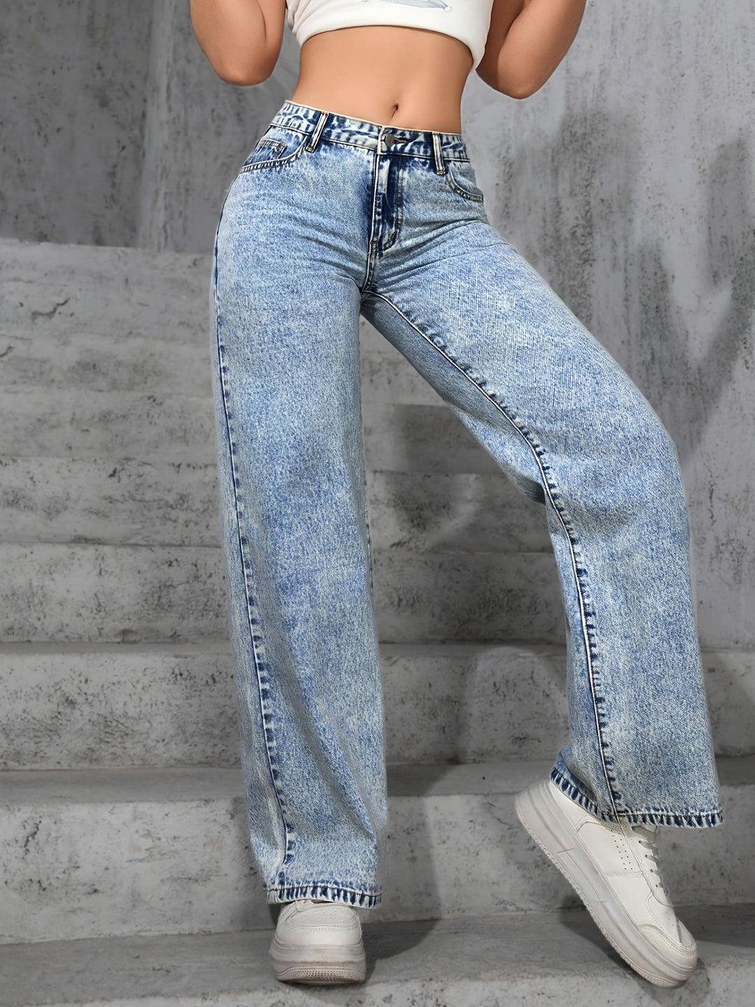 Blue Wide Leg Denim Jeans