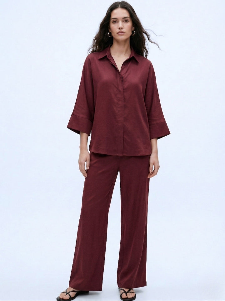 Maroon Solid Relaxed Shirt And Pants Co-Ord Set