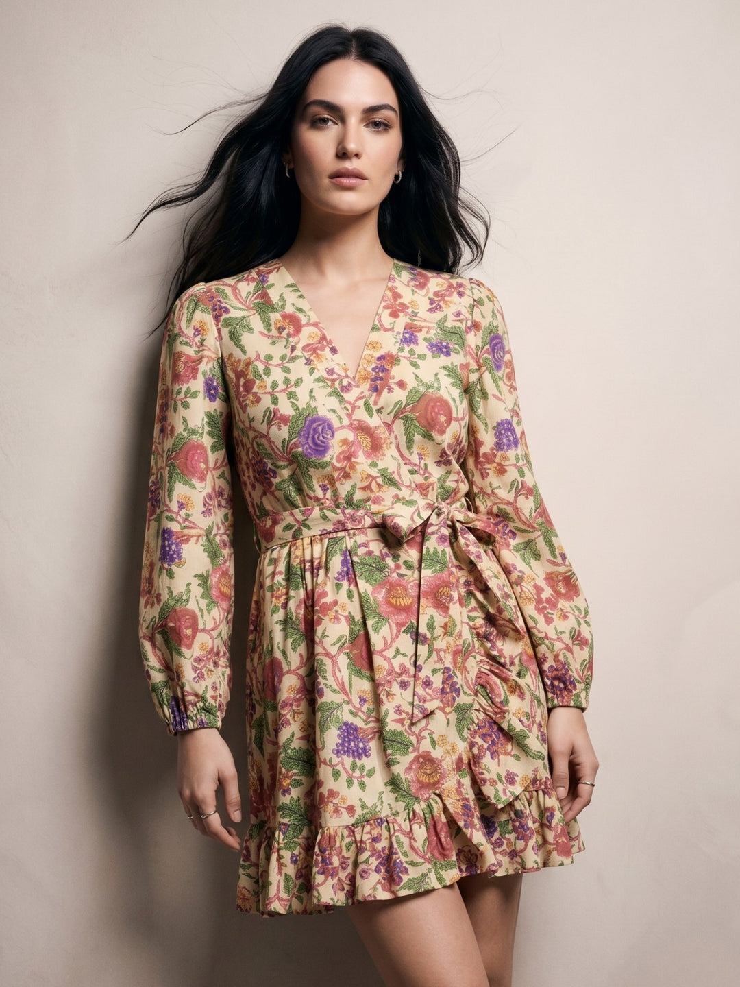Multi Mini Printed Dress With Frills