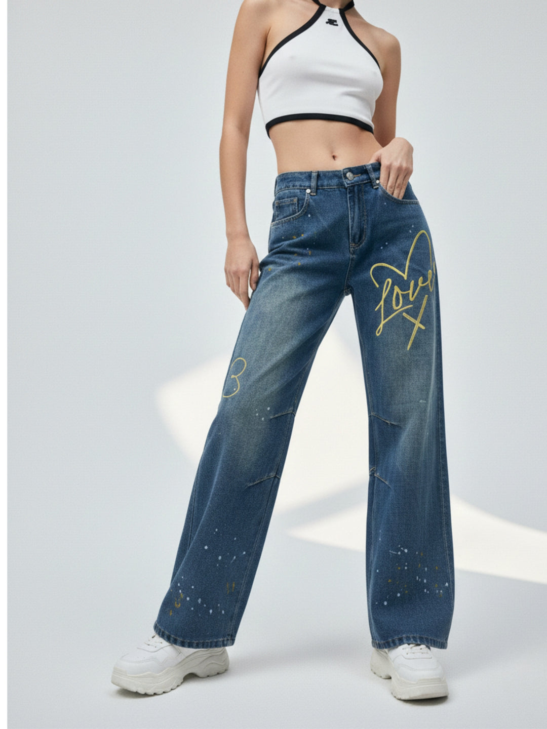 Blue High Waist Printed Jeans