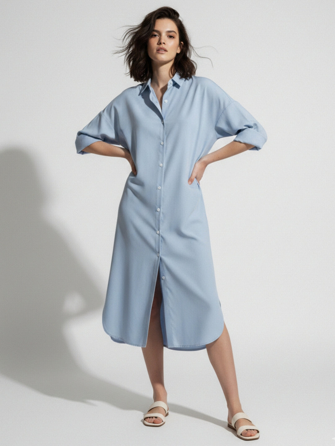 Blue Straight Fit Shirt Dress